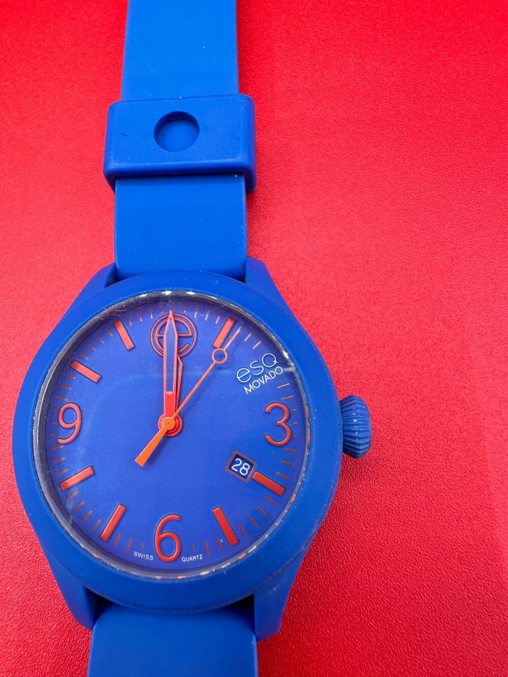 ESQ Movado Blue Silicone Straps Swiss Quartz * FOR PARTS ONLY * Not Working